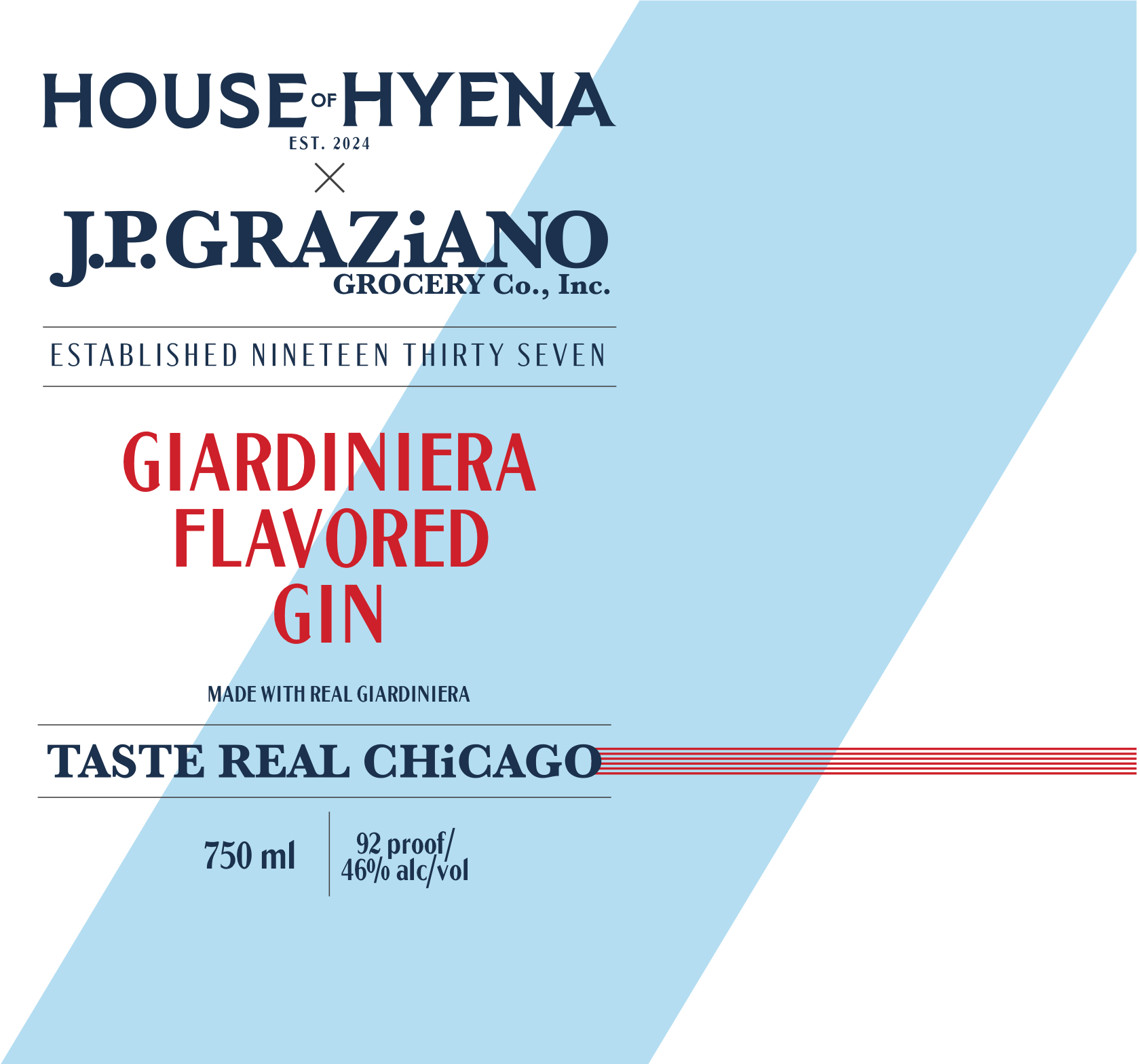 House of Hyena x J.P. Graziano Giardiniera Flavored Gin label